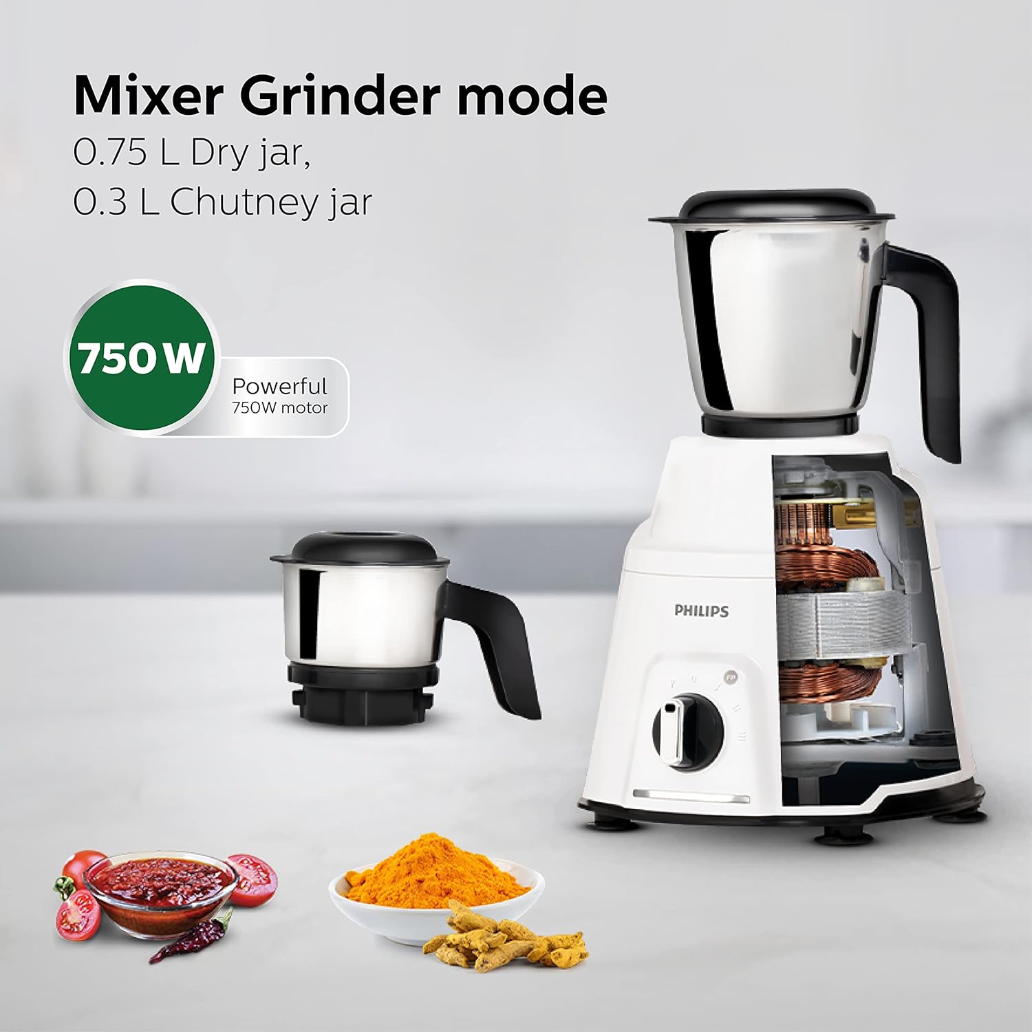 PHILIPS Mixer Grinder 750 Watt 3 in 1 Mixer Grinder Juicer Food Processor 4 Jar HL7763/00